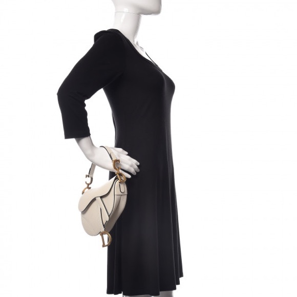 Dior Saddle mini in grained calfskin white cream ecru - Picture 5 of 8